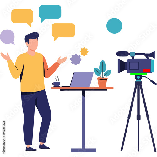 Creative professional presenting digital content with modern multimedia tools Vector