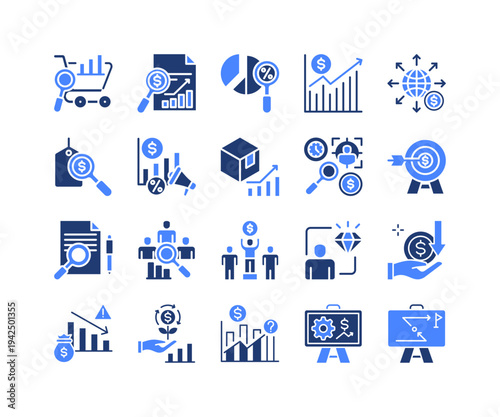 Sales Performance Icon Collection,  featuring Sales Analytics, Revenue, Pricing, Market Growth, Target Market, Competitive Analysis, Strategy.