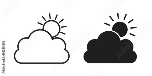 Cloudy Day icon in black and white. clipart and line style icons