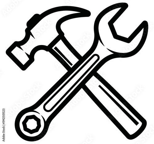 Crossed hammer and wrench tools symbolizing manual labor and construction industry work