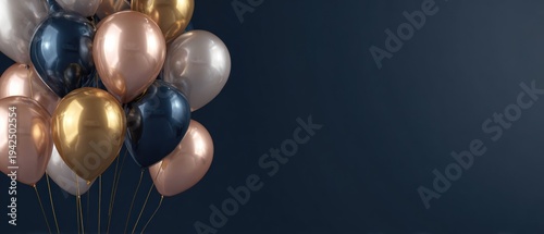 Balloons in metallic colors against a dark background copy space for celebrations