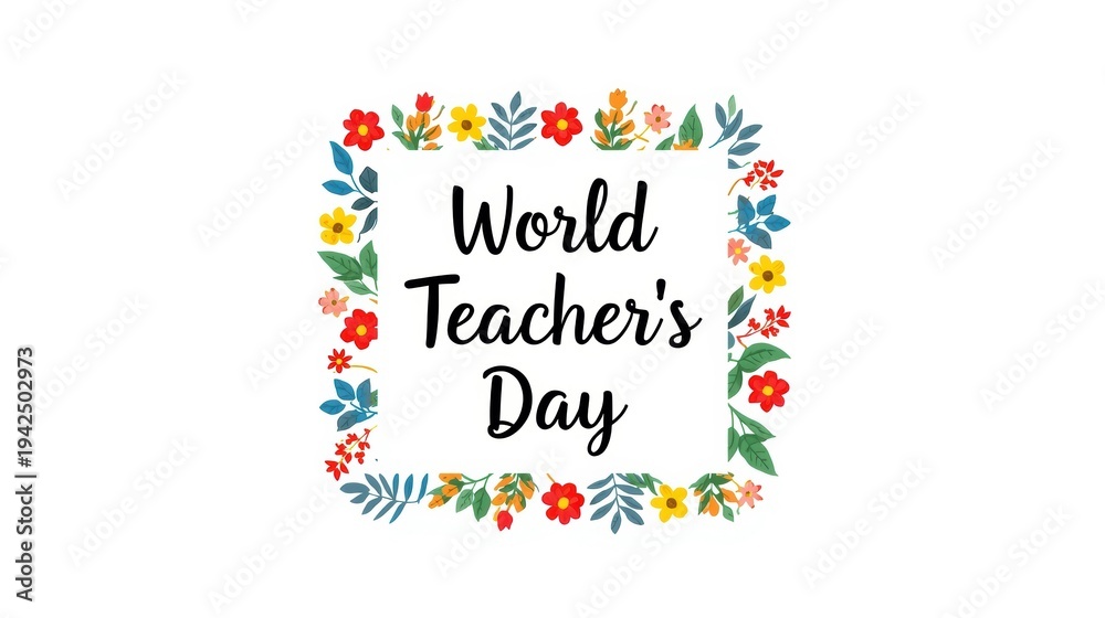 Obraz premium World Teacher's Day floral wreath logo illustration