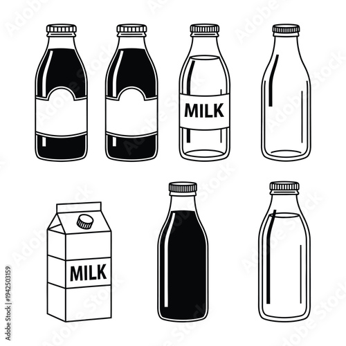 milk bottle icon set.