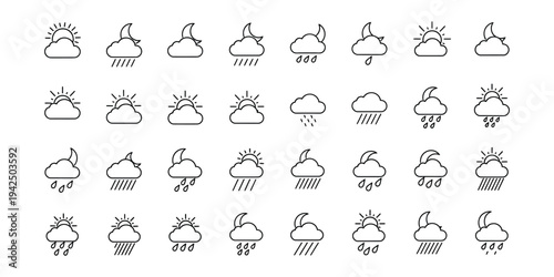Collection of 36 simple line drawings of various objects