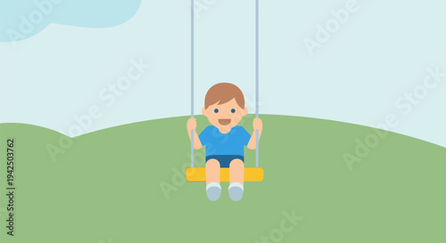 Happy Child Sitting on a Swing.