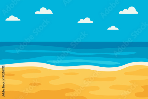 beautiful summer sky sand on tropical beach panoramic landscape nature view background flat color vector illustration template design