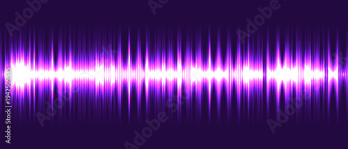 Dark purple vector background with neon voice lines. Uneven glow abstract tech backdrop. Musical wave oscillation. Sound visualization.