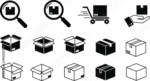 Vector Set of Isometric Logistics Packaging and Health Fitness Icons Featuring Shipping Boxes Delivery Symbols Gym Equipment Wellness Activities Nutrition and Medical Care for Design Projects