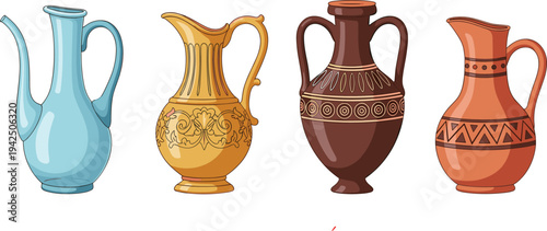 Ancient Red Greek Amphora Ceramic Vase Vector Illustration with Traditional Spiral Ornamental Patterns for Historical Education, Museum Exhibits, and Mediterranean Cultural Heritage Designs
