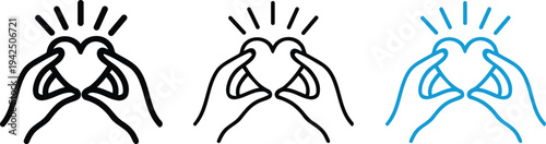 Three identical hands forming hearts with fingers on a white background