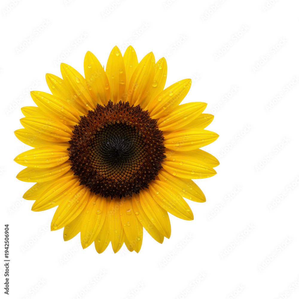 Fototapeta premium Sunflower with water drops on white background