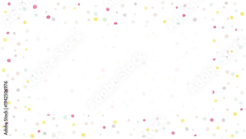 カラフルな手描き風水彩ドットが上下を飾るパステル背景、中央スペース付きのやさしい水玉フレーム素材。パステル水彩ドットのコピースペース背景。