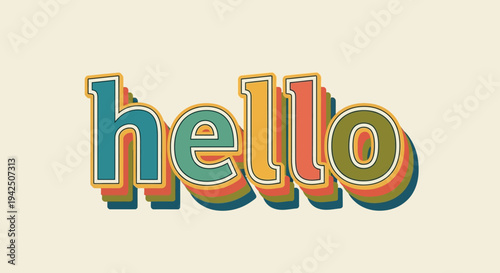 Retro Hello Word Art with 70s Color Palette and 3D Effect