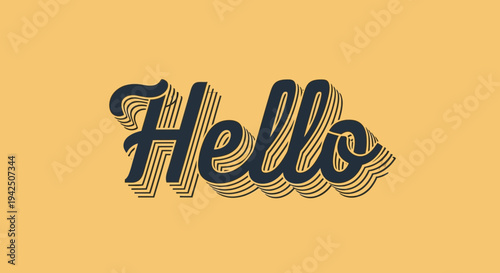 Retro Hello Word Art, Vintage Typography Design, Graphic Element