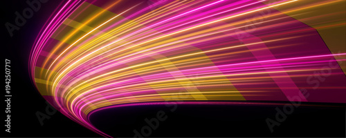 Pink and orange racing light trail with flowing motion, luminous edges and realistic streaks vector