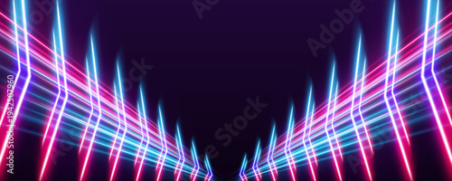 Bright pink-blue streaking trail with glowing tips, flowing motion and dynamic light effect vector