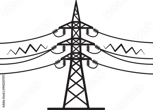 Electric Power Transmission Tower Line Icon Energy Infrastructure. icon