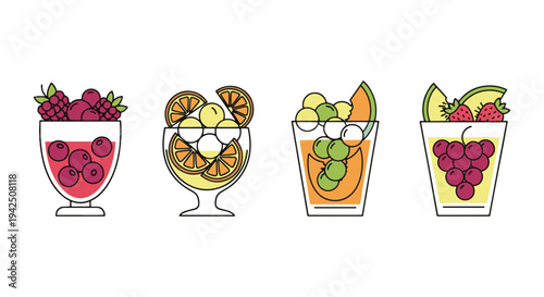 Fruit Cup Line art vector set creative vibrant abstract tone