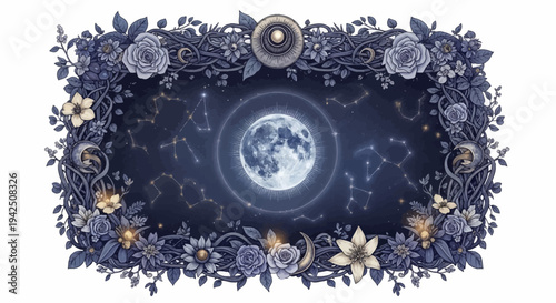 Moonlit Floral Night Sky Constellations