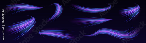 Smooth pink and blue speed trail with glowing streaks, flowing motion and dynamic light highlights vector