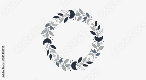Moon Phase Wreath with Leaves and Stars