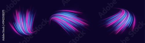 Bright pink-blue motion streaks with glowing tips, soft flickering lights and streaking effect vector