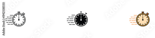 Fast delivery stopwatch icon set. Quick service and speed timer symbol. Vector Illustration.