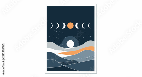 Phases of Moon and Sun over Mountains