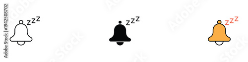 Silent notification bell icon set. Muted alarm and do not disturb sleep mode symbol. Vector Illustration.