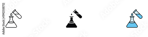 Laboratory experiment and flask icon set. Chemical reaction and science research symbol. Vector Illustration.