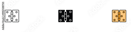 Door hinge icon set. Metal hardware for furniture and gate maintenance. Vector Illustration.