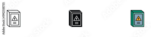 Electrical panel box icon set. High voltage distribution and fuse box symbol. Vector Illustration.