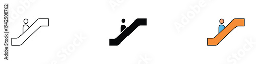 Escalator icon set. Public transport and mall moving staircase symbol. Vector Illustration.