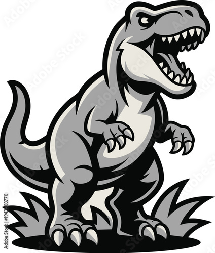 Black and White Tyrannosaurus Rex Mascot Character Vector Illustration.