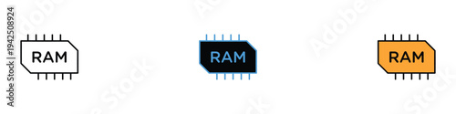 Computer RAM chip memory icon set. Hardware component and digital storage symbol. Vector Illustration.