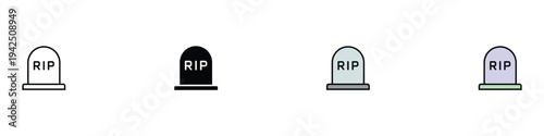 Gravestone RIP icon set. Cemetery tombstone and memorial death symbol. Vector Illustration.