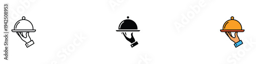Food service tray icon set. Restaurant waiter and catering hospitality symbol. Vector Illustration.