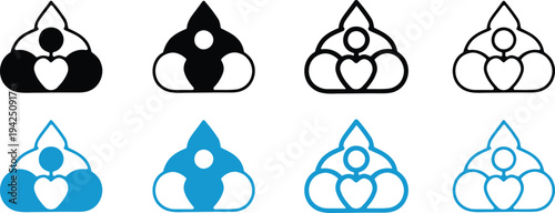 Collection of stylized flame or teardrop shaped icons in various colors and line styles