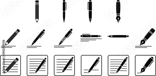 Mega Vector Icon Bundle Featuring Writing Pens Pencils Stationery Alcoholic Cocktails Beverages Nature Leaves Cleaning Supplies Festive Fireworks Celebration Business Finance Logistics 