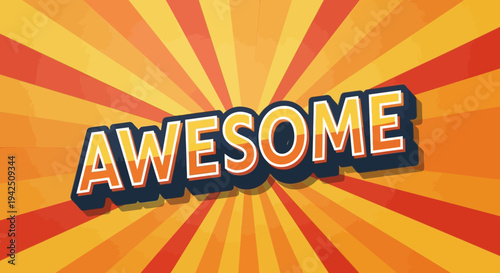 Awesome Word with Retro Sunburst Background, Comic Book Style