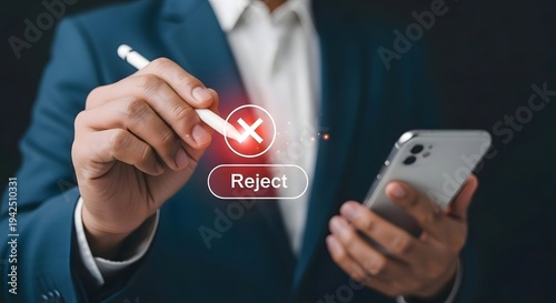 Rejecting application online using stylus and smartphone for business decision concept process