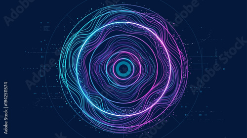 Abstract Circular Sound Waveform Visualization with Neon Glow