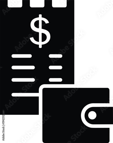 Receipt and wallet icon representing payment transaction, personal finance management, expense tracking, digital banking, budgeting planning and financial accounting business concept