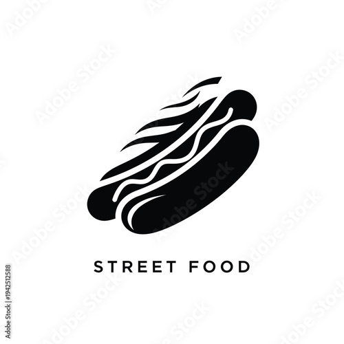 Hot dog with smoke and mustard drizzle street food logo on transparent background vector illustration