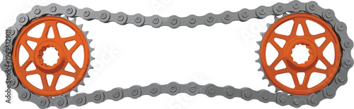 Bicycle chain and sprocket gears mechanism, bike drivetrain mechanical transmission system vector illustration
