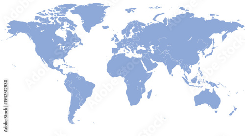 Light Blue World Map with Country and State Borders Isolated on White Background for Global Business and Geography Concepts