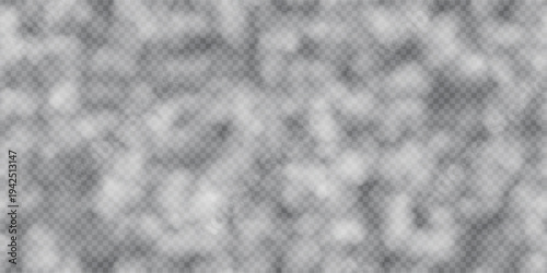 Cloudy transparent seamless bg. Overlay light spots or clouds texture. Gobo effect. Sunlight on the wall or floor. Blurred foliage shade texture. Vector illustration