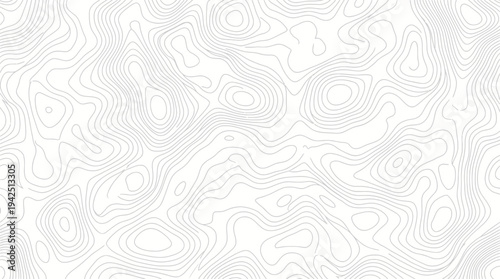 Topographic Map Contour Lines Abstract Background, Minimalist Black and White Terrain Elevation Relief Pattern for Design and Geography Projects