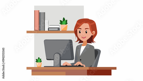 Businesswoman working diligently at modern office desk