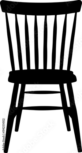 Black Silhouette of a Classic Wooden Spindle Back Chair Windsor Style Furniture Vector Illustration